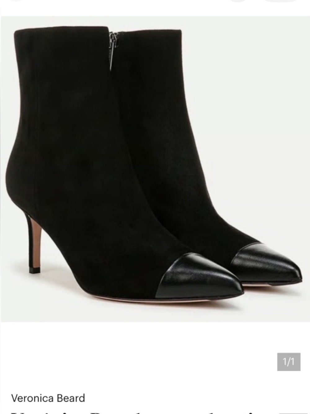 Veronica Beard Black Suede Ankle Boot with Leather Cap Toe Lisa Booties